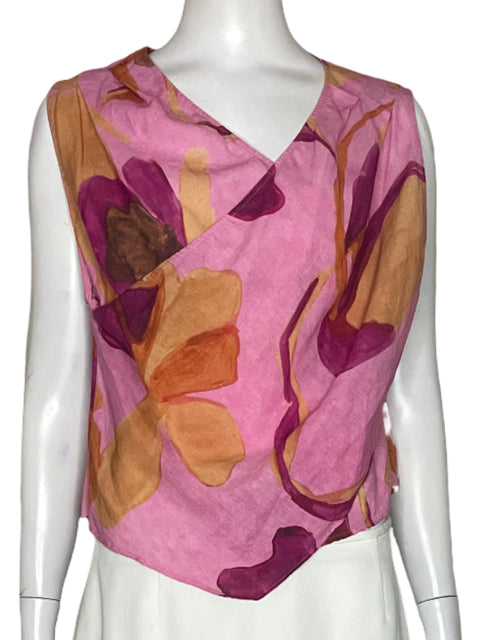 Blusa Massimo Dutti Cruzado Flores Rosado-Talla 12