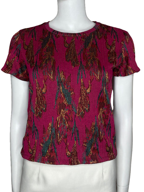 Top Zara Estampado Manga Corta Rosado-Talla S