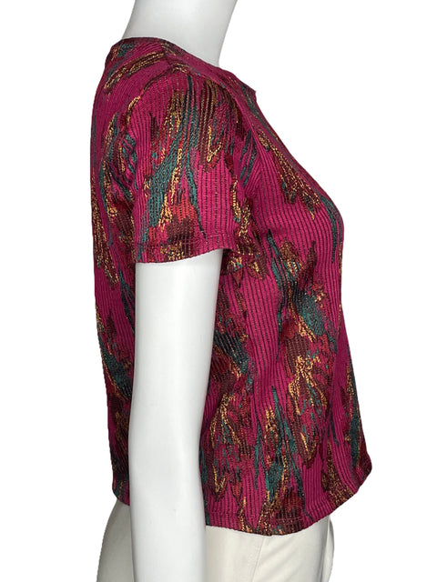 Top Zara Estampado Manga Corta Rosado-Talla S