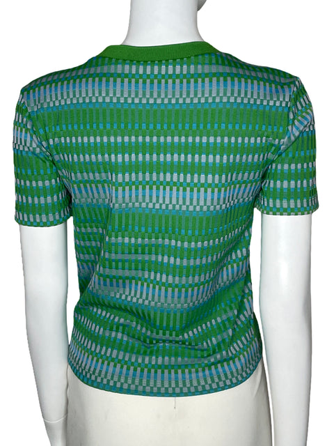 Top Zara Cuadros Cuello Ovalado Verde-Talla M