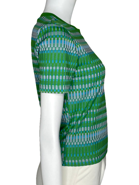 Top Zara Cuadros Cuello Ovalado Verde-Talla M