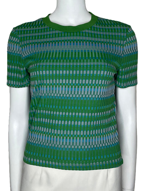 Top Zara Cuadros Cuello Ovalado Verde-Talla M