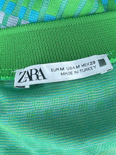Top Zara Cuadros Cuello Ovalado Verde-Talla M