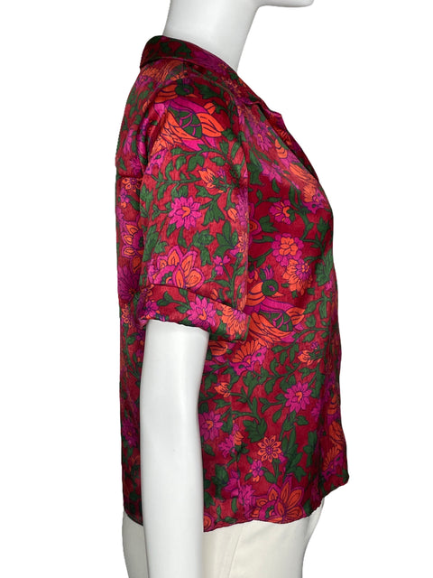 Camisa Zara Satinada Floral Rosado-Talla M
