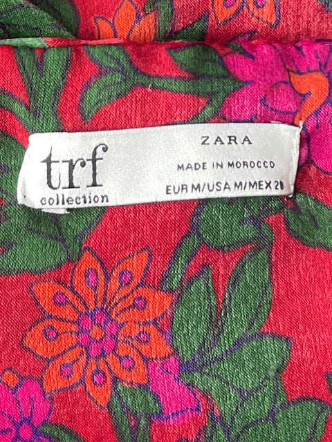 Camisa Zara Satinada Floral Rosado-Talla M