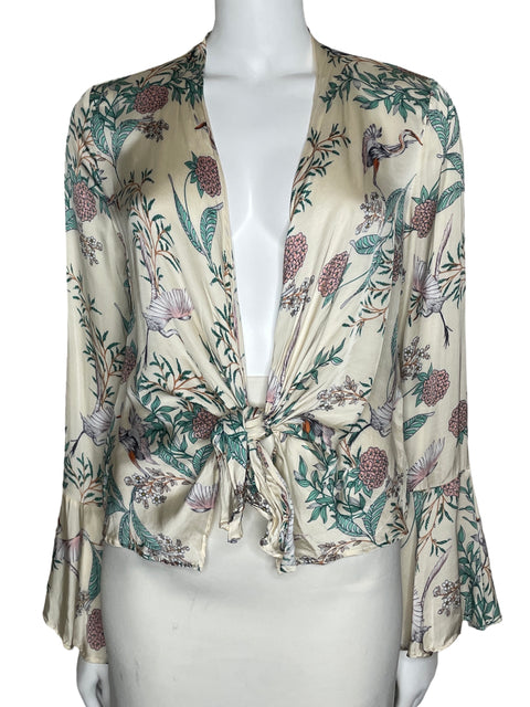 Blusa Zara Satinada Mangas Fluidas Beige-Talla S