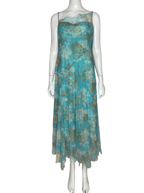 Vestido BCBG Flores Mallas Azul-Talla S