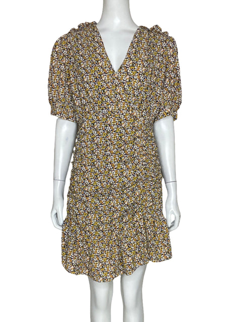 Vestido Tesoro Tps Flores Drapeado Amarillo-Talla M