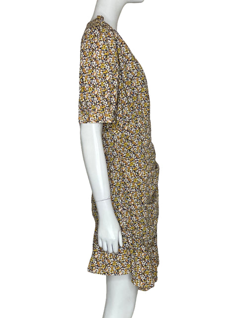 Vestido Tesoro Tps Flores Drapeado Amarillo-Talla M