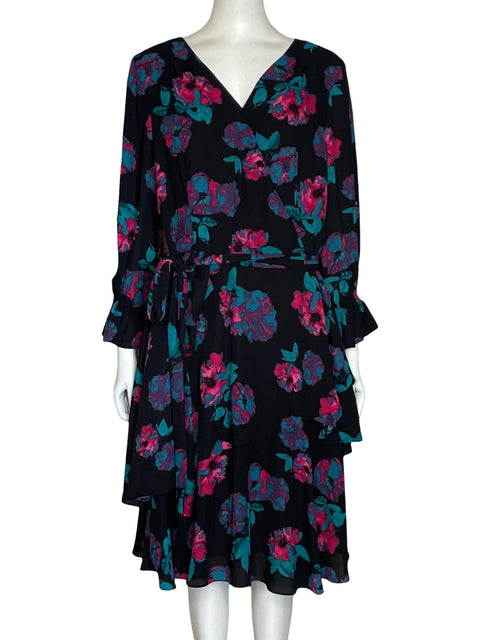 Vestido Tahari Vuelos Floral Negro-Talla 14