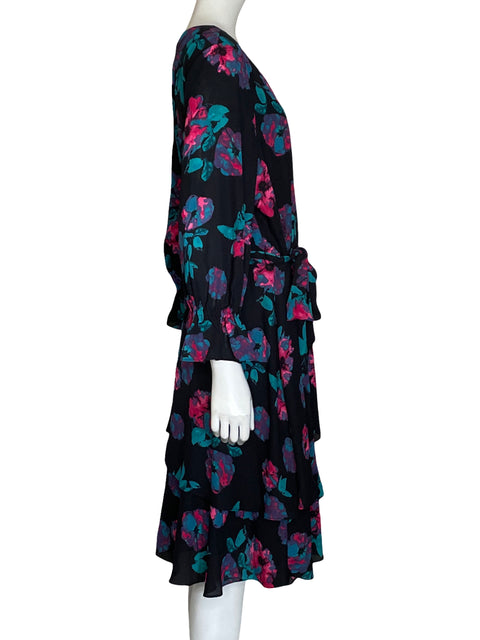 Vestido Tahari Vuelos Floral Negro-Talla 14