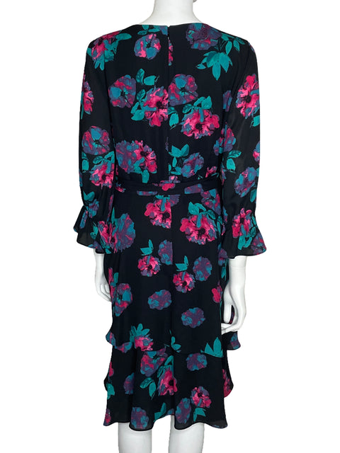 Vestido Tahari Vuelos Floral Negro-Talla 14