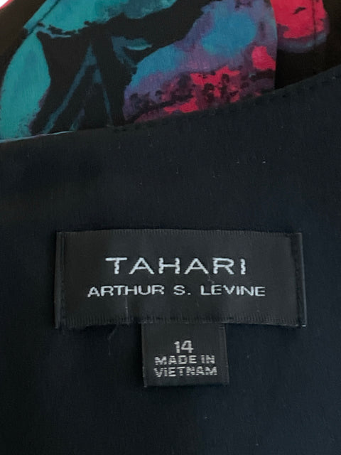 Vestido Tahari Vuelos Floral Negro-Talla 14