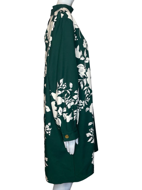 Vestido Zara Floral Cuello Alto Verde-Talla XXL