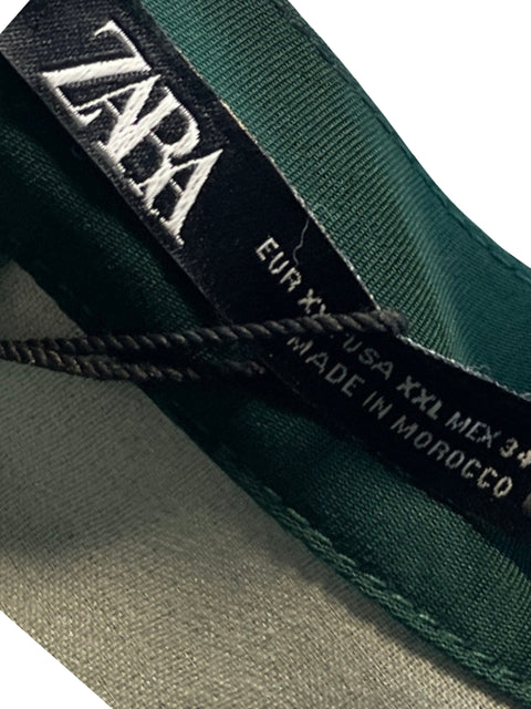 Vestido Zara Floral Cuello Alto Verde-Talla XXL