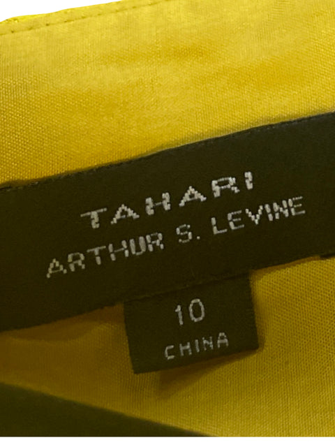 Vestido Tahari Pliegues Bolsillos Amarillo-Talla 10