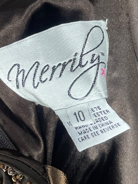 Vestido Merrily Strapless Drapeado Marrón-Talla 10