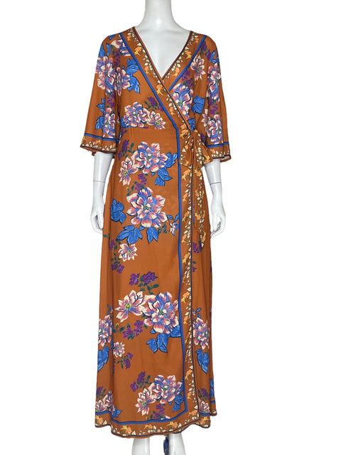 Vestido IVE Cross Body Floral Marrón-Talla L