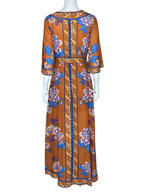 Vestido IVE Cross Body Floral Marrón-Talla L