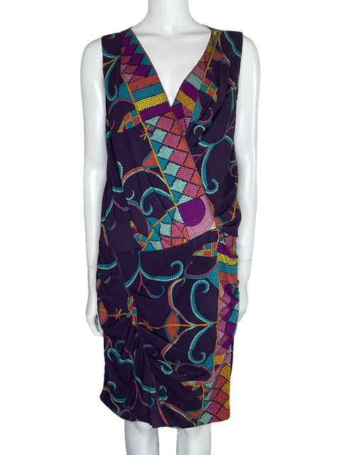 Vestido Nicole Miller Drapeado Morado-Talla L