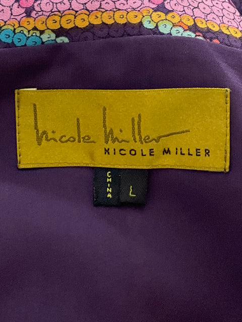 Vestido Nicole Miller Drapeado Morado-Talla L