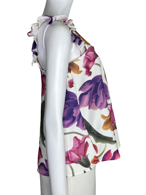 Blusa Hym Floral Sin Mangas Blanco-Talla M