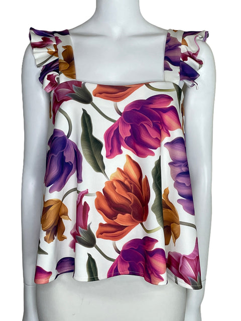 Blusa Hym Floral Sin Mangas Blanco-Talla M
