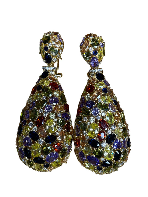 Aretes Tesoro TPS De Gota Piedras Dorado-Talla U