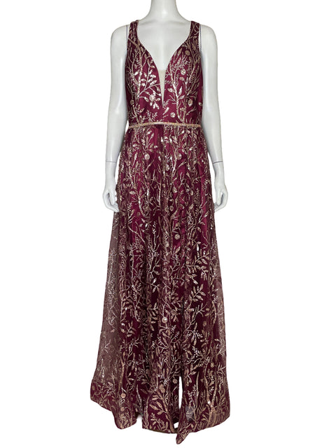 Vestido Soieblu Lentejuelas Rojo Vino-Talla M