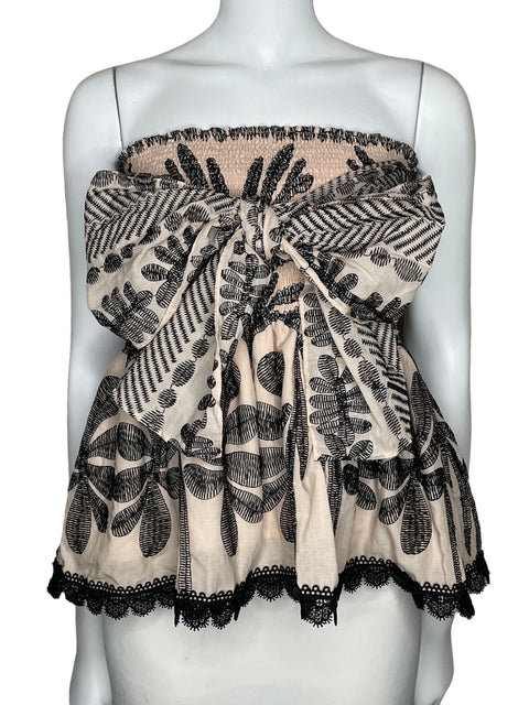 Top Antigona Bordada Floral Beige-Talla XS