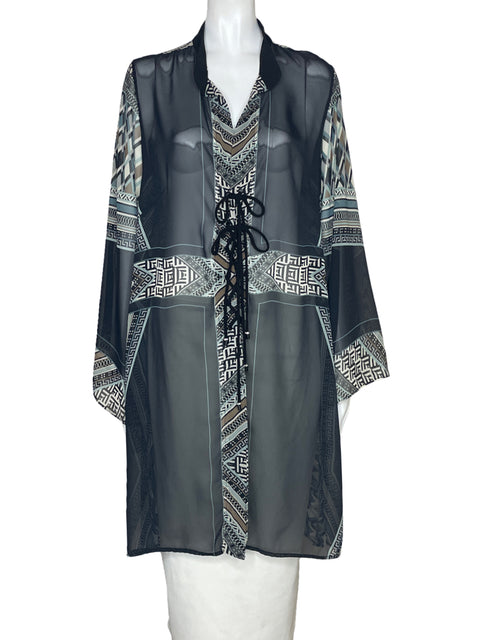 Cardigan Analili Estampado Transparente Negro-Talla XL