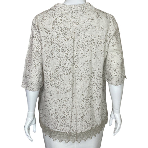 Camisa Punto Roma Estampado Encaje Beige - Talla 20