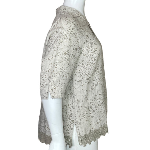 Camisa Punto Roma Estampado Encaje Beige - Talla 20