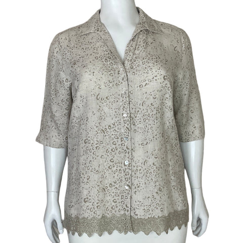Camisa Punto Roma Estampado Encaje Beige - Talla 20