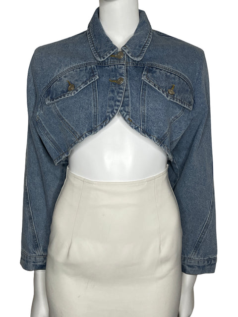Chaqueta Beige Botany Cropped Denim Azul-Talla S