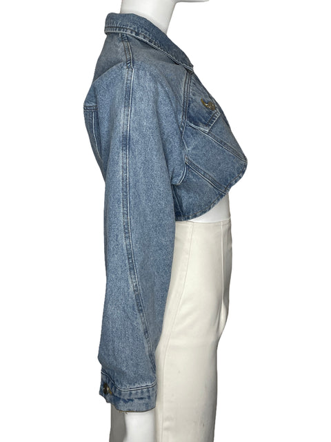 Chaqueta Beige Botany Cropped Denim Azul-Talla S