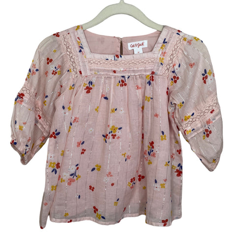 Blusa Cat & Jack Floral Media Manga Beige-Talla 
3T