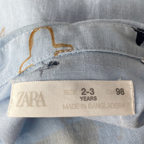 Camisa Zara Estampada Azul-Talla 2-3