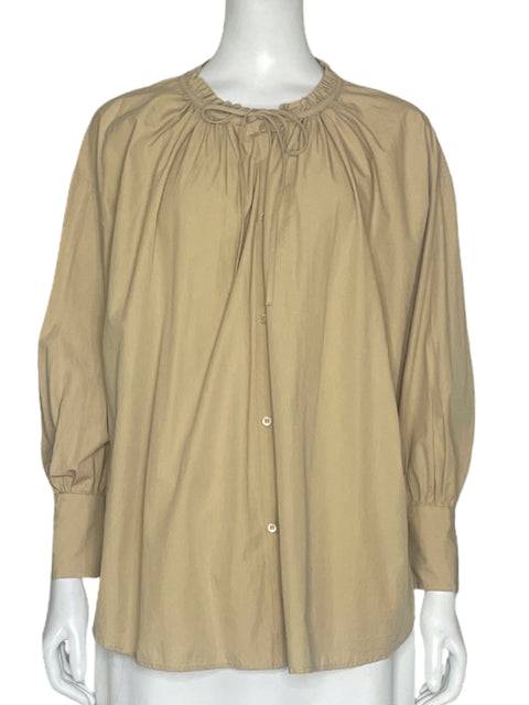 Camisa Zara Abullonada Beige-Talla XS