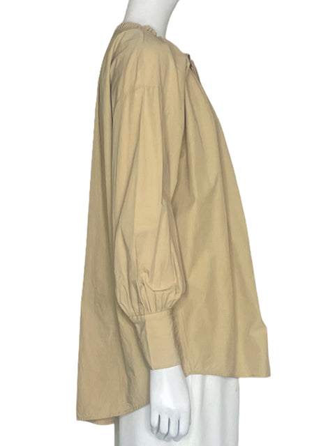 Camisa Zara Abullonada Beige-Talla XS