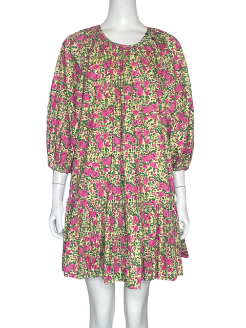 Vestido Zara Floral Abullonado Amarillo-Talla S