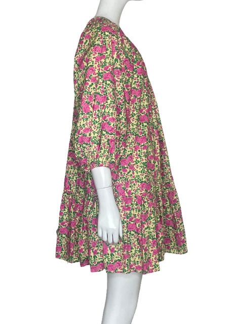 Vestido Zara Floral Abullonado Amarillo-Talla S