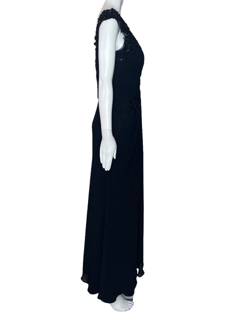 Vestido Cinderella Pedreria Drapeado Negro-Talla XL