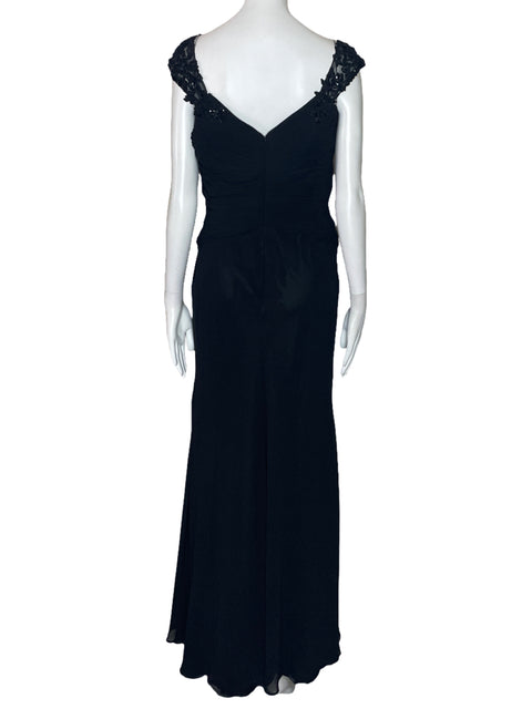 Vestido Cinderella Pedreria Drapeado Negro-Talla XL