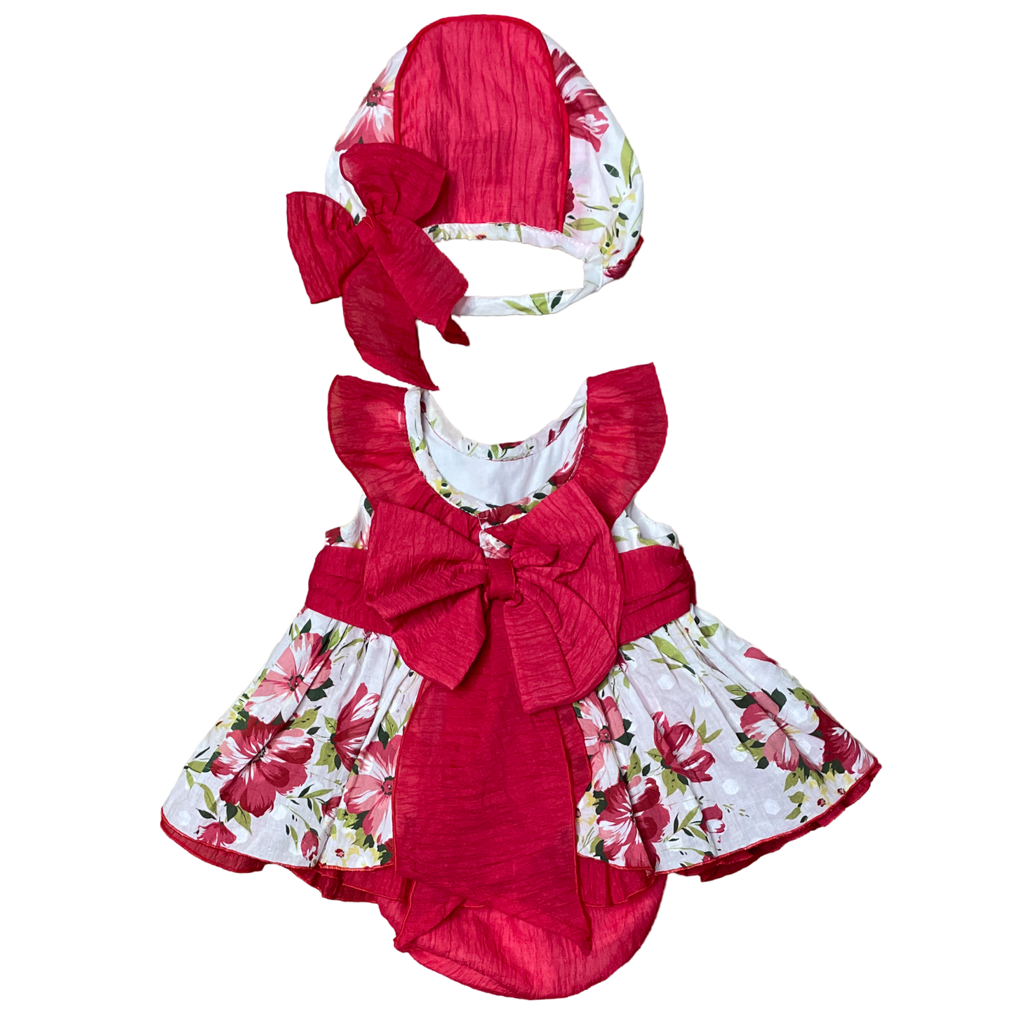 Set DbbCollection Vestido Panty y Gorro Floral
Rojo-Talla 6M