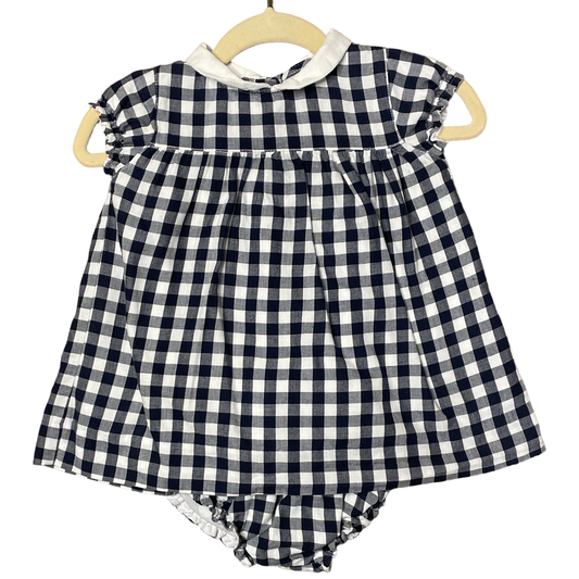 Set Gocco Vestido+Panty Mangas Puff 
Cuadros Azul-Talla 12M