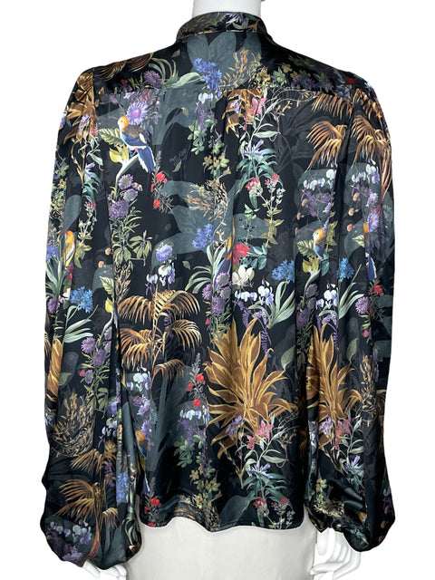 Camisa Beulah Floral Satinada Negro-Talla M