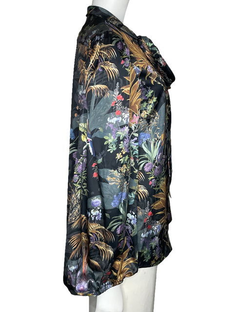 Camisa Beulah Floral Satinada Negro-Talla M