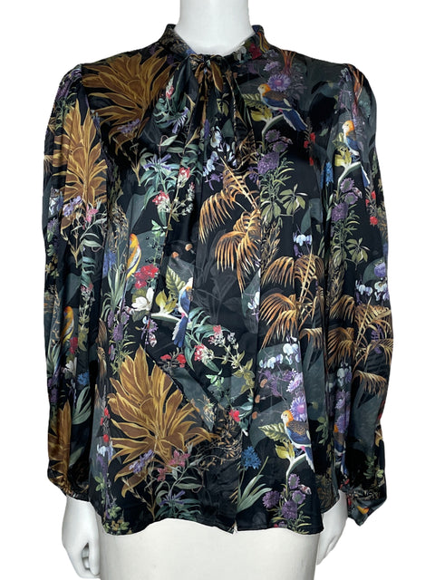 Camisa Beulah Floral Satinada Negro-Talla M