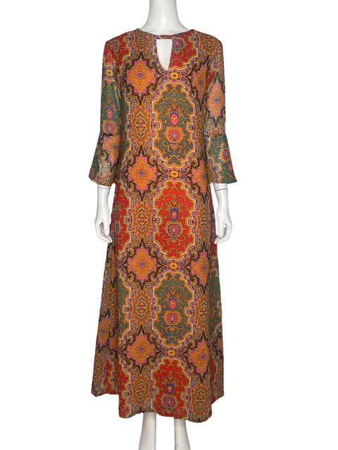 Vestido Lanidor Estampado Recto Naranja-Talla 36